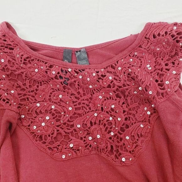 BKE Boutique Large Burgundy Scoop Neck LS Blouse - Picture 5 of 6